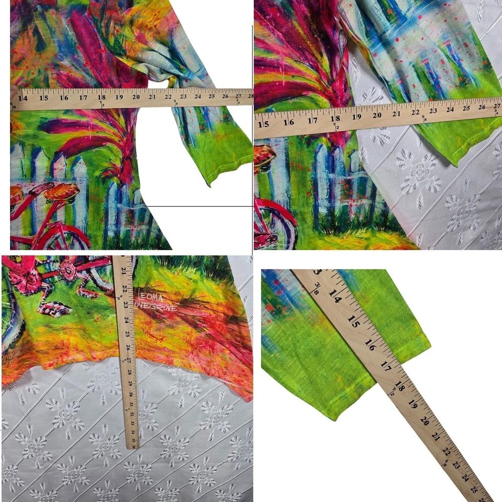 Leoma Lovegrove Tunic Top Woman Large Colorful Bicycle Print 3/4 Sleeve Artsy‎ - Picture 6 of 9